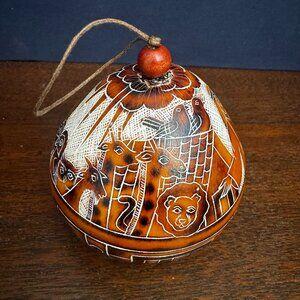 Noah's Ark Motif Hand-carved Peruvian Gourd Hanging Ornament 3.5" P. Rojas